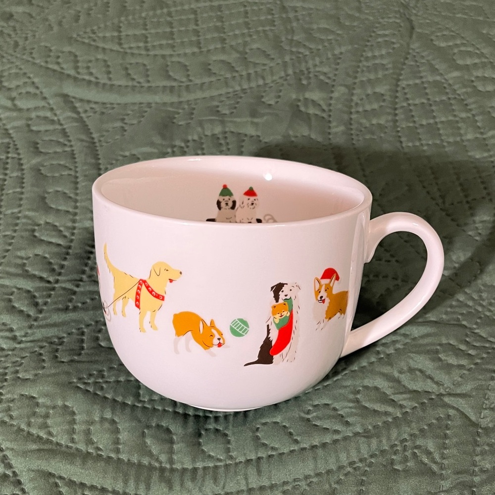 White Mug with Festive Dog Design